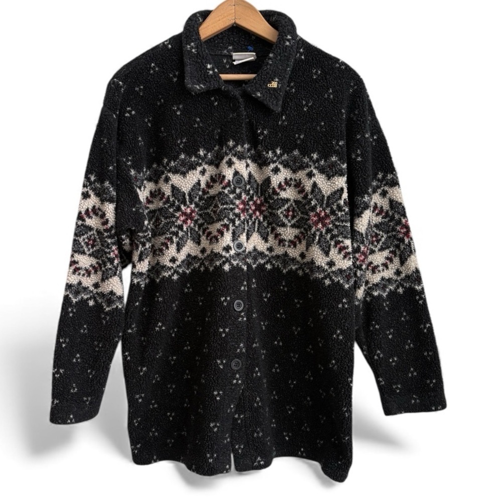 Vintage Sonoma Fair Isle Fleece Knit Shirt Jacket Coat Large